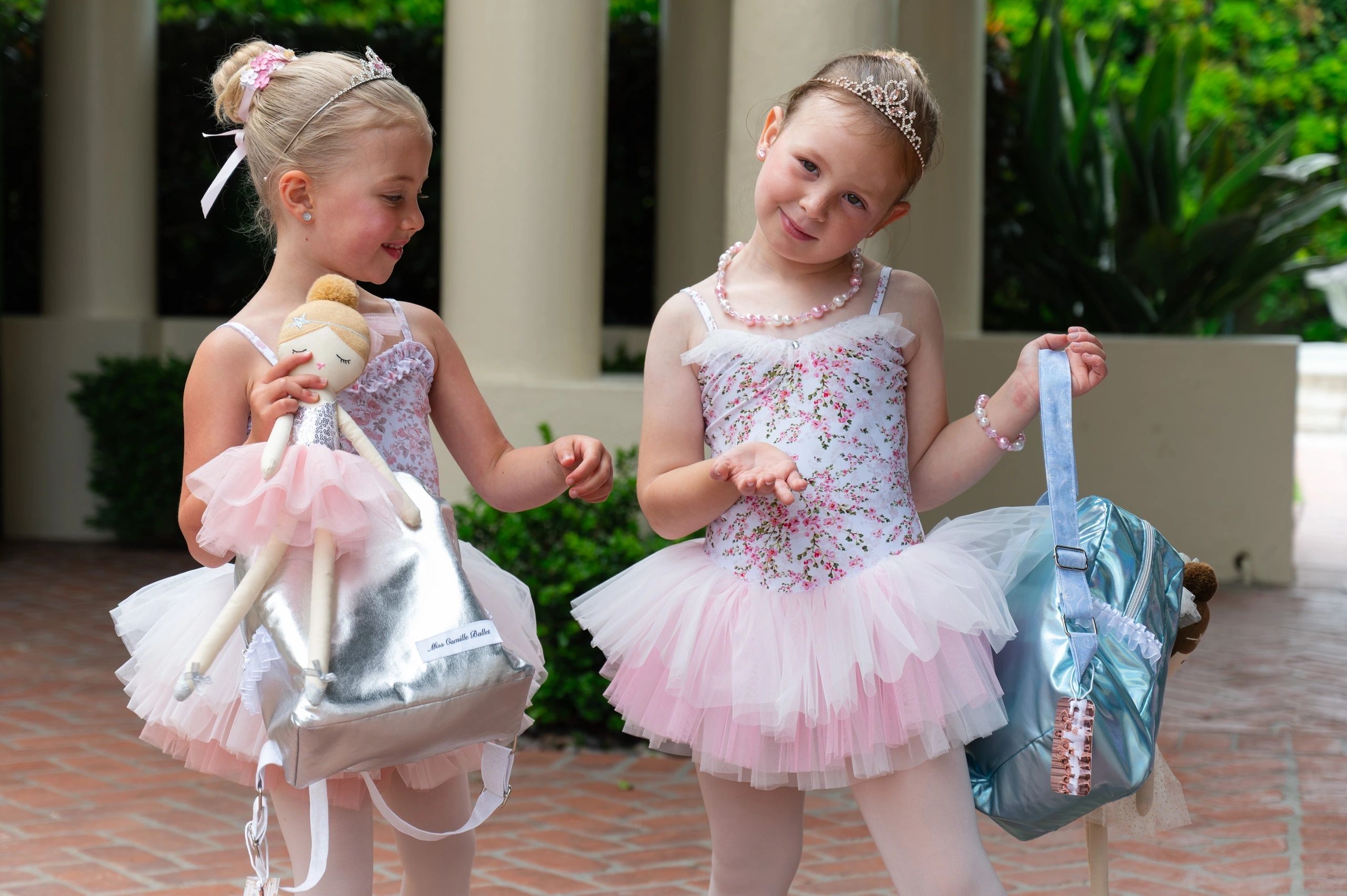 Handmade silver ballet school bag and doll set